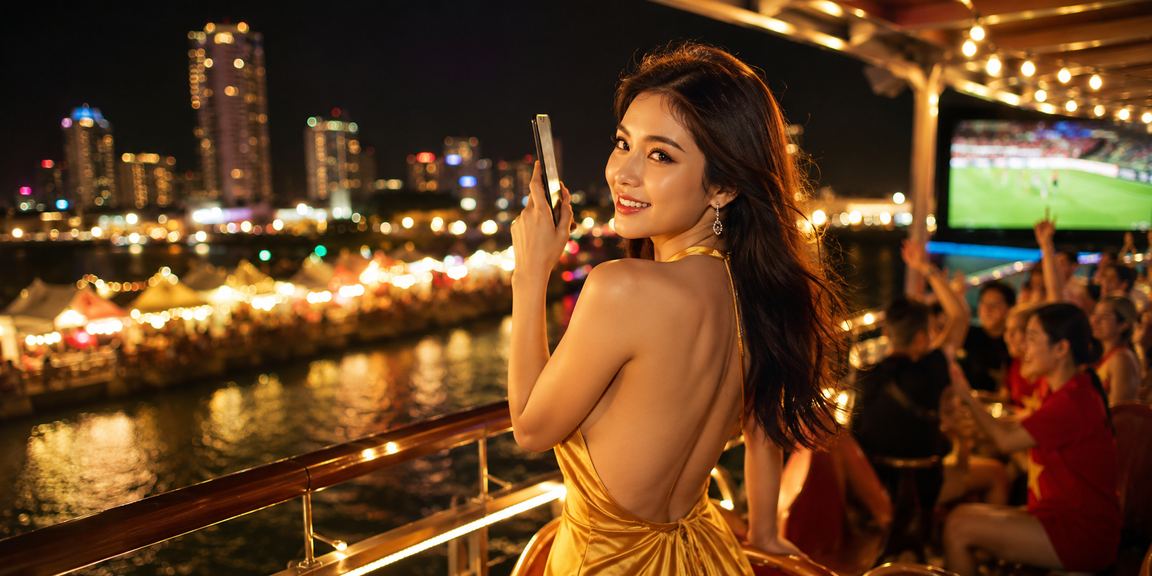 Người dùng Nha Trang sử dụng ứng dụng casino di động tại chợ đêm
